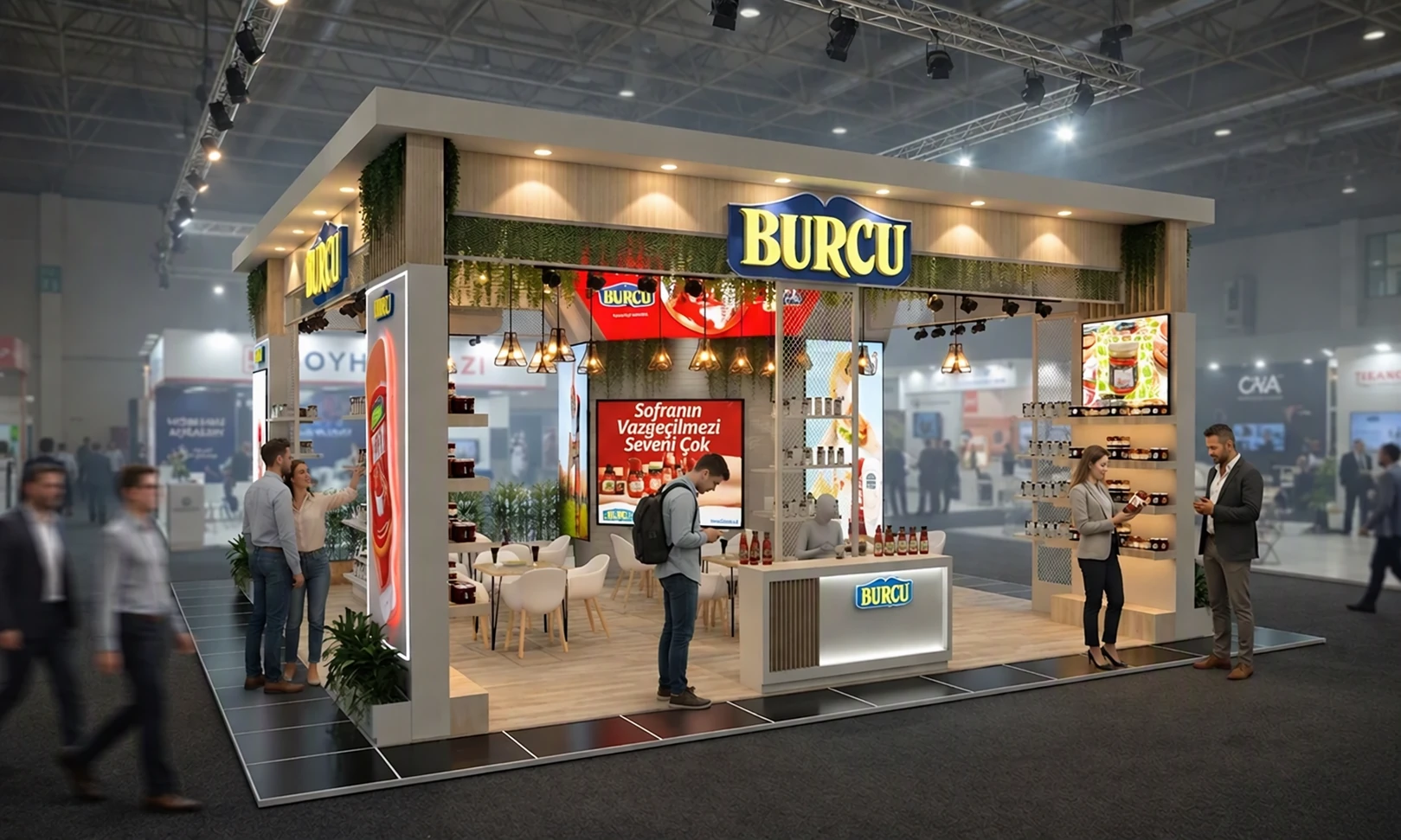 Burcu fuar standının açılı görünümü